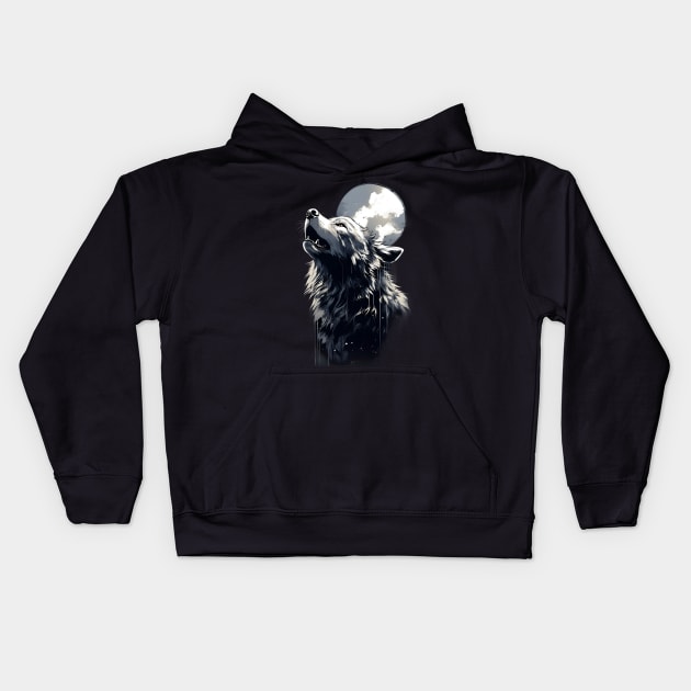 Silver Wolf in the Moonlight Kids Hoodie by Mistywisp